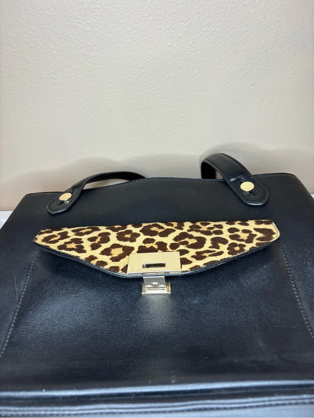 Kelly & Katie Purse Black & Leopard Print Oversized 3-in-1 Tote Satchel Bag